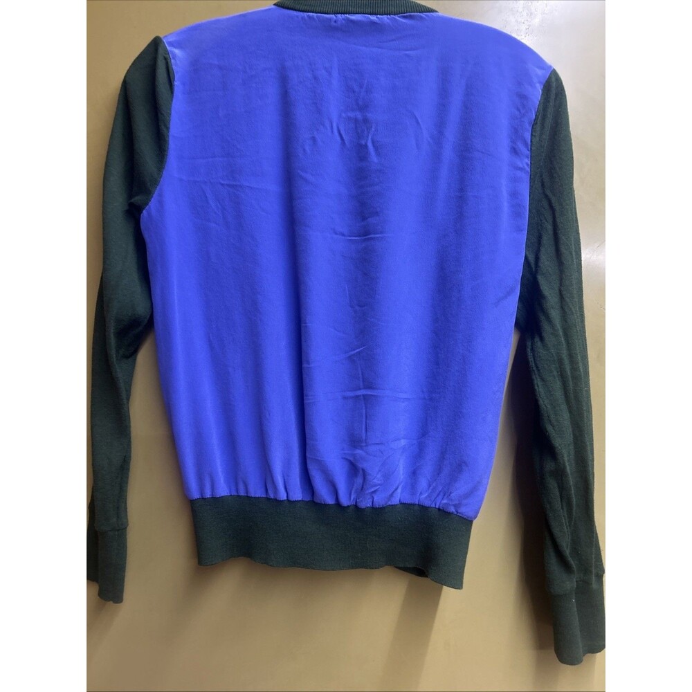 Worth New York Silk Cardigan XP Colorblock Green Purple Button Front - Picture 9 of 10